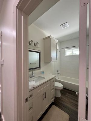 Bathroom, Dual Sink Vanities, Interior, Wood Texture Flooring