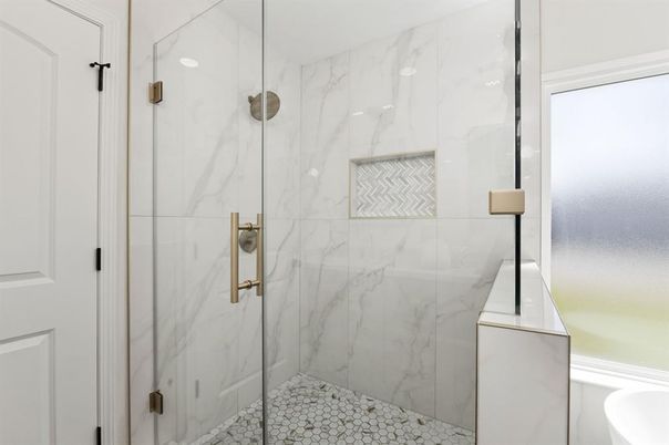 Bathroom, Glass Shower, Interior, Marble Walls