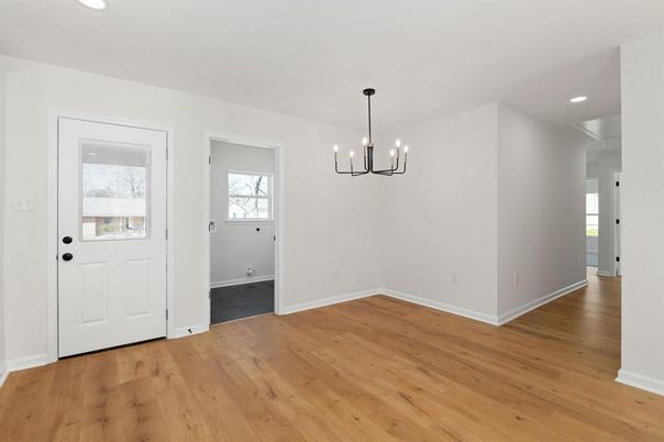Empty room, Interior, Pendant Lights, Recessed Lighting, Wood Texture Flooring