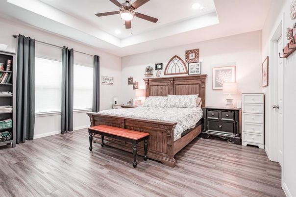 Bedroom, Interior, Recessed Lighting, Wood Texture Flooring