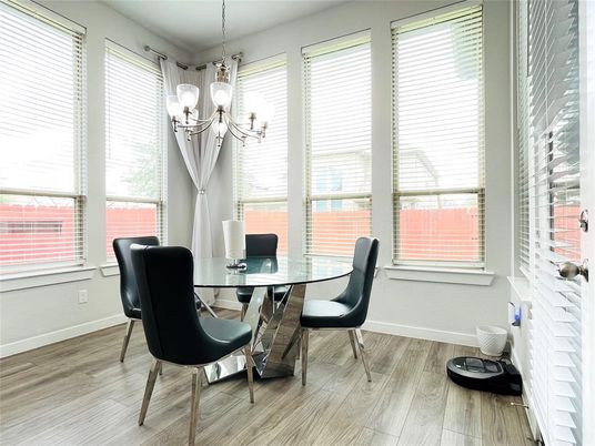 Chandelier, Dining room, Interior, Wood Texture Flooring