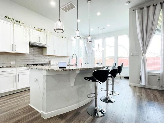 Interior, Kitchen, Pendant Lights, Recessed Lighting, Wood Texture Flooring