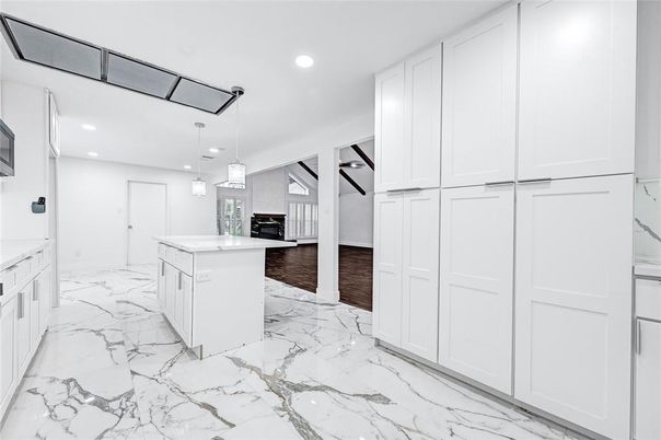 Interior, Kitchen, Marble, Pendant Lights, Recessed Lighting