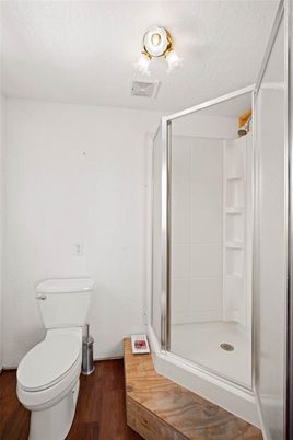Bathroom, Glass Shower, Interior, Wood Texture Flooring
