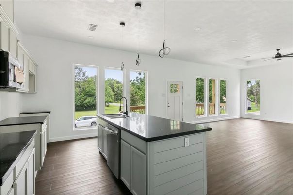 Interior, Kitchen, Pendant Lights, Recessed Lighting, Wood Texture Flooring