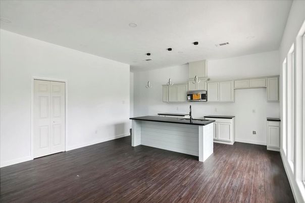 Interior, Kitchen, Recessed Lighting, Wood Texture Flooring