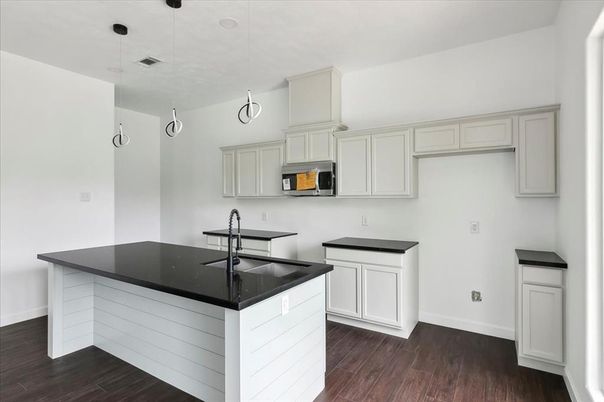 Interior, Kitchen, Pendant Lights, Wood Texture Flooring