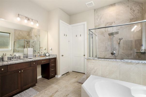 Bathroom, Dual Sink Vanities, Glass Shower, Interior
