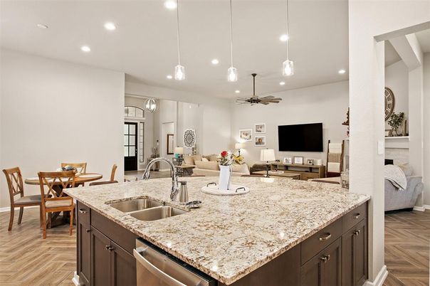 Dining room, Interior, Kitchen, Living room, Pendant Lights, Recessed Lighting, Wood Texture Flooring