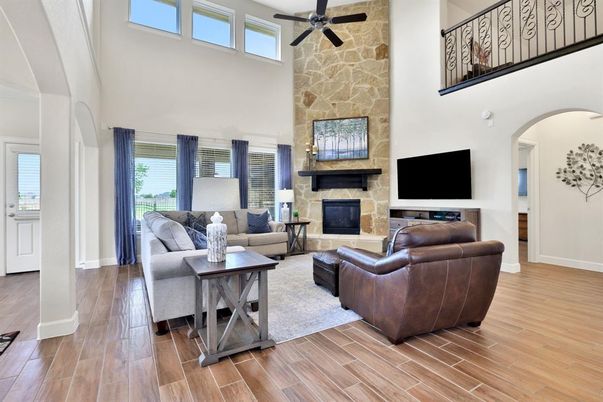 Fireplace, Interior, Living room, Stone Walls, Wood Texture Flooring