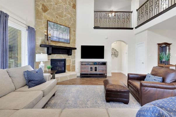 Fireplace, Interior, Living room, Stone Walls, Wood Texture Flooring