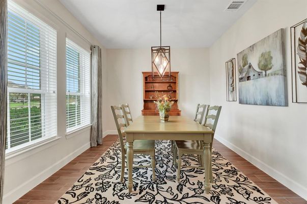 Dining room, Interior, Pendant Lights, Wood Texture Flooring