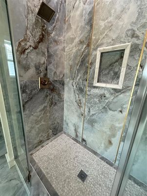 Bathroom, Glass Shower, Interior, Marble Walls