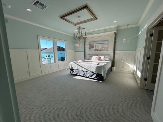 Bedroom, Chandelier, Interior, Pendant Lights, Recessed Lighting