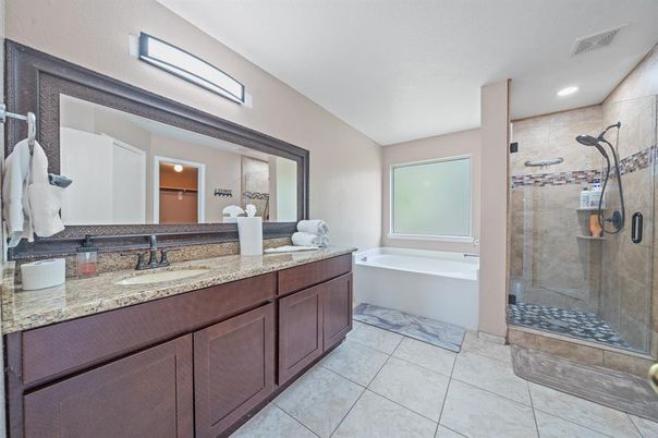 Bathroom, Dual Sink Vanities, Glass Shower, Interior, Recessed Lighting