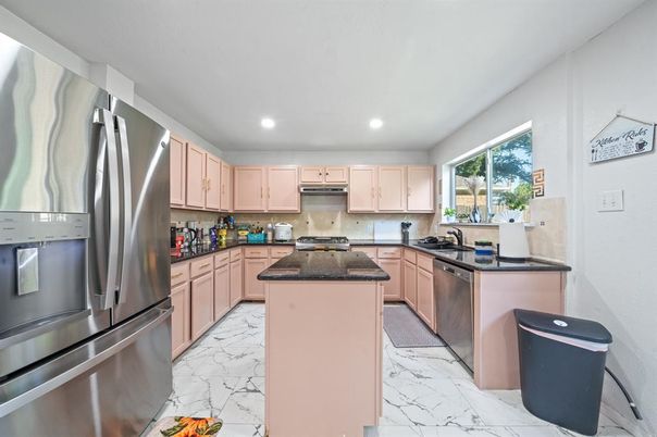 Interior, Kitchen, Marble, Recessed Lighting, Stainless Steel Appliances