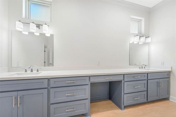 Bathroom, Dual Sink Vanities, Interior, Wood Texture Flooring