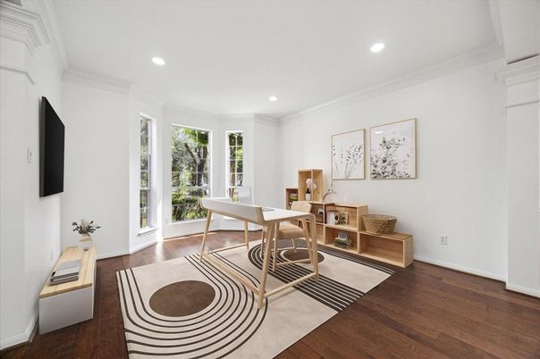 Home Office, Interior, Recessed Lighting, Wood Texture Flooring