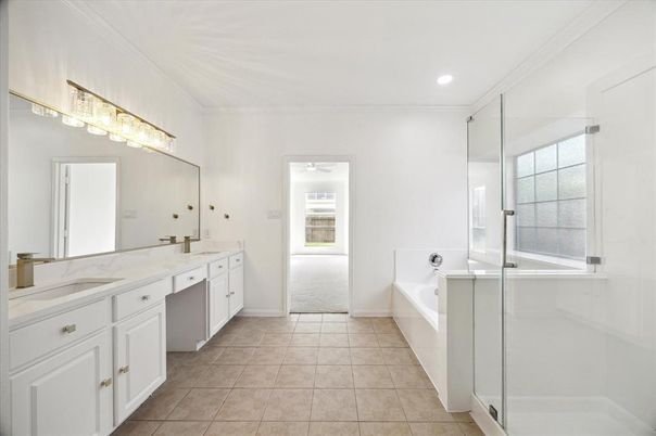 Bathroom, Dual Sink Vanities, Glass Shower, Interior, Recessed Lighting