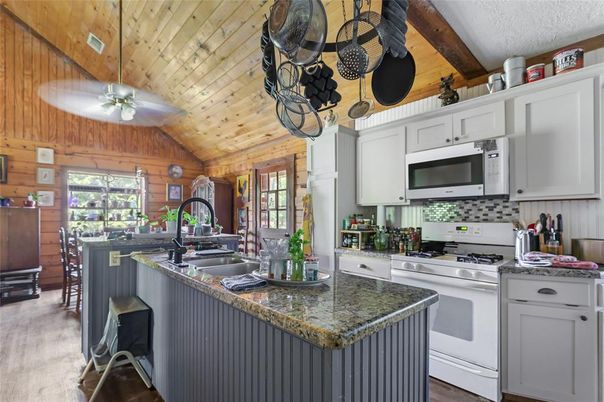 Interior, Kitchen, Stainless Steel Appliances, Wooden Beams, Wooden Ceilings, Wood Texture Flooring, Wooden Walls