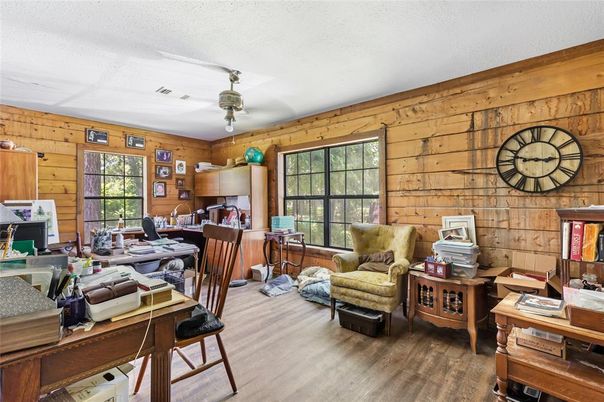 Home Office, Interior, Wood Texture Flooring, Wooden Walls