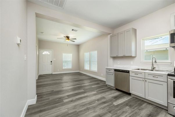 Interior, Kitchen, Stainless Steel Appliances, Wood Texture Flooring