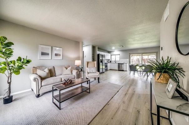 Dining room, Interior, Kitchen, Living room, Stainless Steel Appliances, Wood Texture Flooring