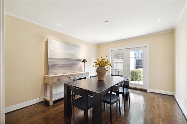 Dining room, Interior, Recessed Lighting, Wood Texture Flooring