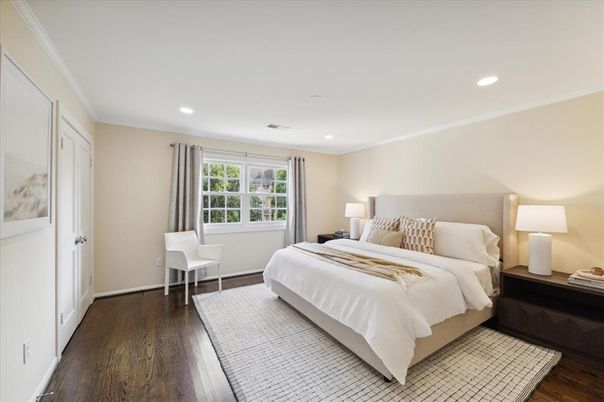 Bedroom, Interior, Recessed Lighting, Wood Texture Flooring