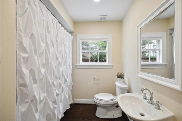 Bathroom, Interior, Recessed Lighting, Wood Texture Flooring
