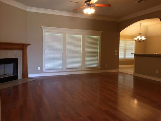 Chandelier, Empty room, Fireplace, Interior, Wood Texture Flooring