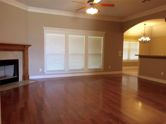 Chandelier, Empty room, Fireplace, Interior, Wood Texture Flooring