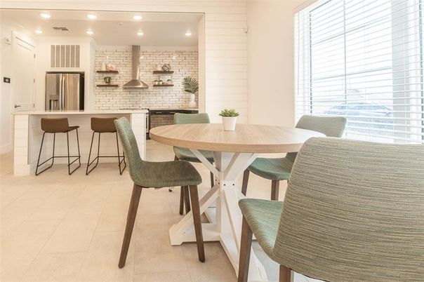 Dining room, Fireplace, Interior, Kitchen, Recessed Lighting, Stone Walls
