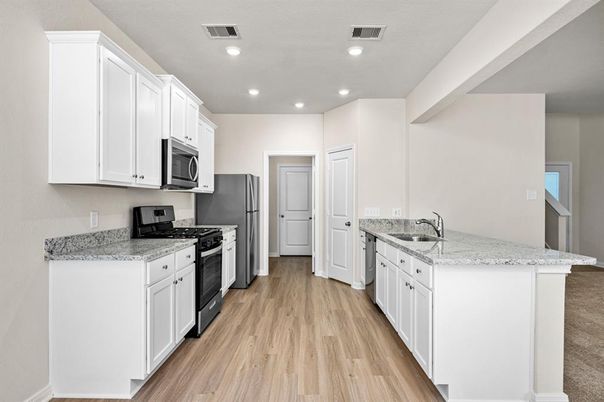 Interior, Kitchen, Recessed Lighting, Wood Texture Flooring
