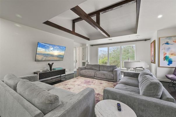 Interior, Living room, Recessed Lighting, Wooden Beams