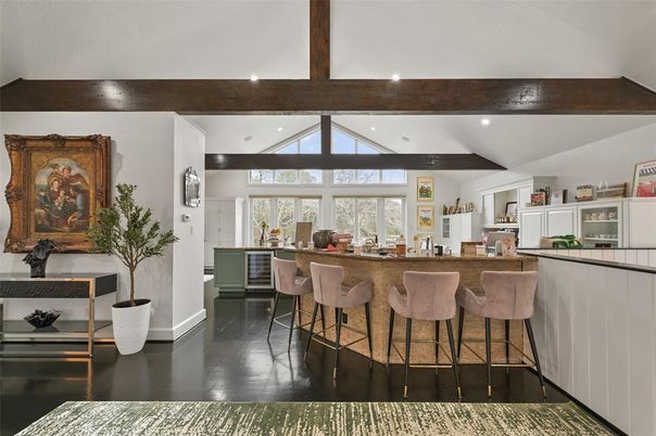 Interior, Kitchen, Recessed Lighting, Wooden Beams, Wood Texture Flooring