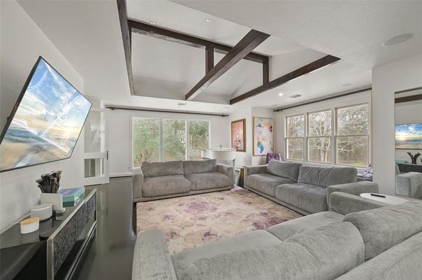 Interior, Living room, Recessed Lighting, Wooden Beams
