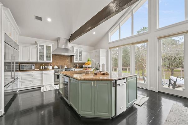 Interior, Kitchen, Recessed Lighting, Stainless Steel Appliances, Wooden Beams