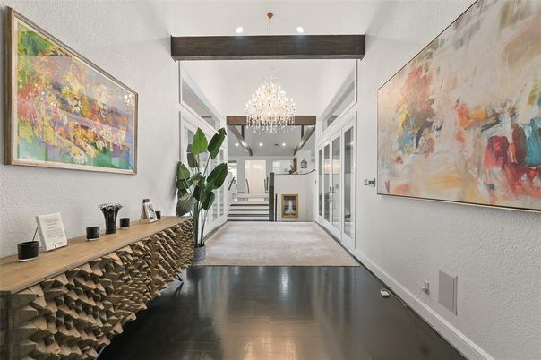 Chandelier, Interior, Recessed Lighting, Wooden Beams