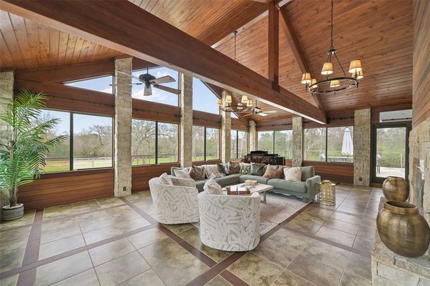 Chandelier, Interior, Living room, Piano, Wooden Beams, Wooden Ceilings, Wooden Walls