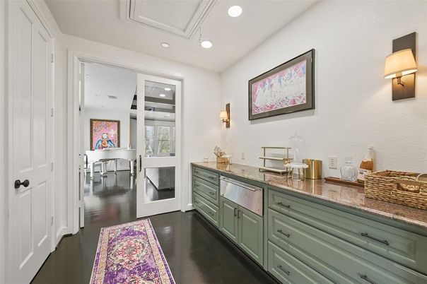 Dining room, Interior, Recessed Lighting, Wood Texture Flooring