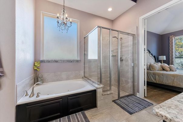 Bathroom, Bedroom, Chandelier, Glass Shower, Interior, Recessed Lighting