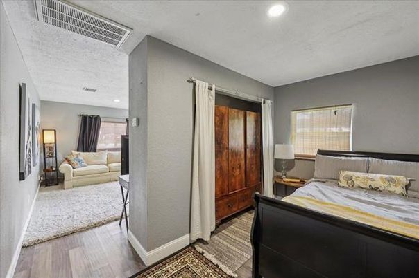 Bedroom, Interior, Recessed Lighting, Wood Texture Flooring