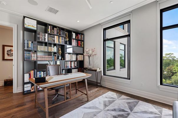 Home Office, Interior, Recessed Lighting, Wood Texture Flooring