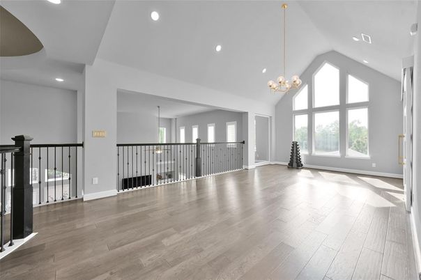 Chandelier, Empty room, Interior, Recessed Lighting, Wood Texture Flooring