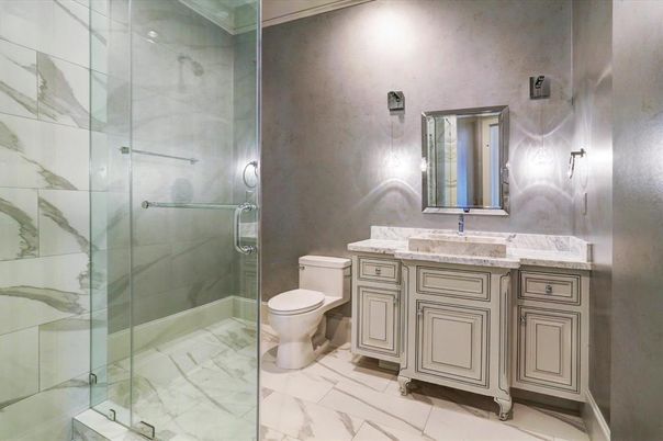 Bathroom, Glass Shower, Interior, Marble, Marble Walls