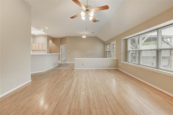 Empty room, Interior, Recessed Lighting, Wood Texture Flooring