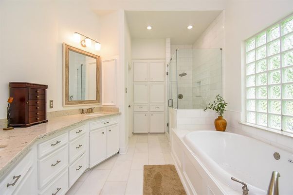 Bathroom, Dual Sink Vanities, Glass Shower, Interior, Recessed Lighting