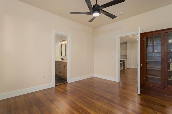 Bathroom, Empty room, Interior, Recessed Lighting, Wood Texture Flooring