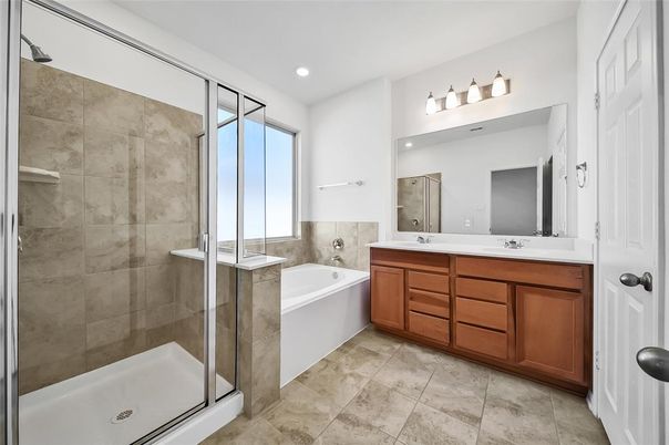 Bathroom, Dual Sink Vanities, Glass Shower, Interior, Recessed Lighting